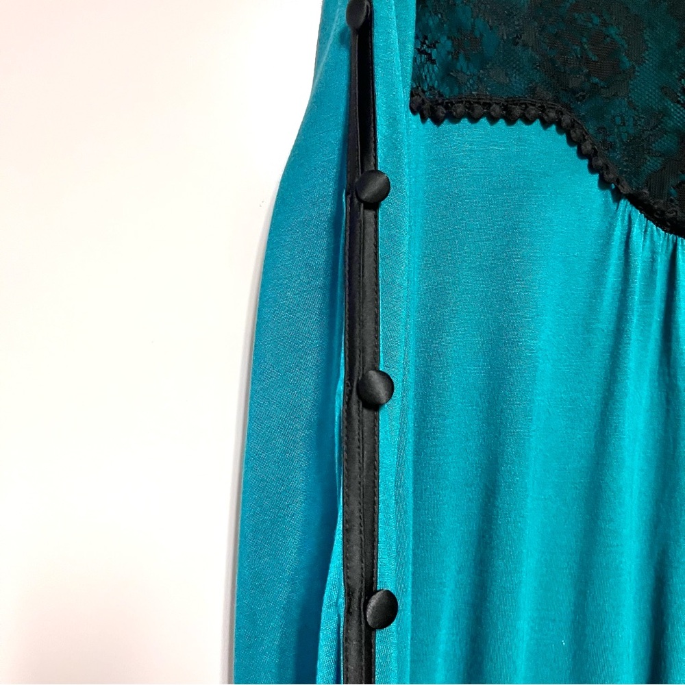 Soft Surroundings Teal Blouse with Black Yoke - Picture 6 of 13